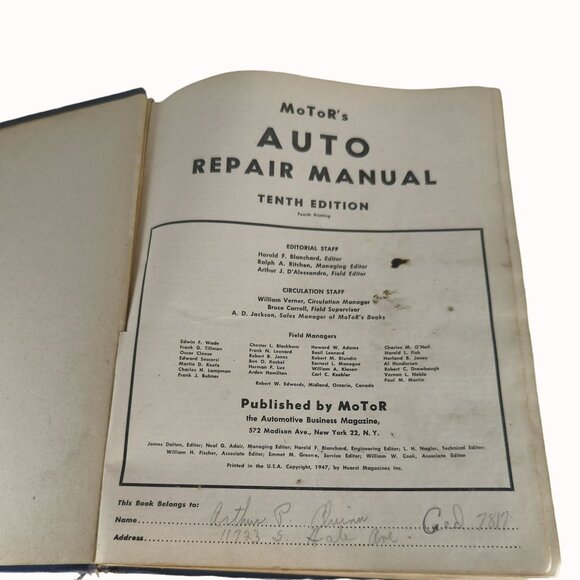 Motors Auto Repair Manual Tenth Edition, 4th Printing 1947 Hardcover Vintage Ref - Picture 5 of 6